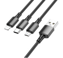 Кабель BOROFONE BX72 3-in-1 charging cable(iP+Type-C+Micro) Black (6974443384666)