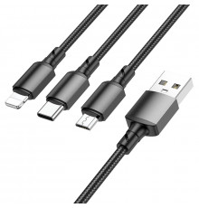 Кабель BOROFONE BX72 3-in-1 charging cable(iP+Type-C+Micro) Black (6974443384666)