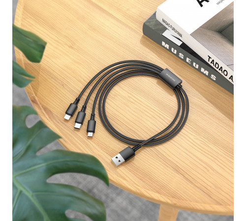 Кабель BOROFONE BX72 3-in-1 charging cable(iP+Type-C+Micro) Black (6974443384666)
