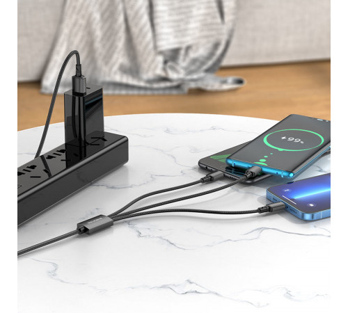 Кабель BOROFONE BX72 3-in-1 charging cable(iP+Type-C+Micro) Black (6974443384666)