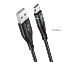 Кабель HOCO U93 USB to Type-C 3A, 1.2m, nylon, aluminum connectors, light indicator, Black (6931474732170)