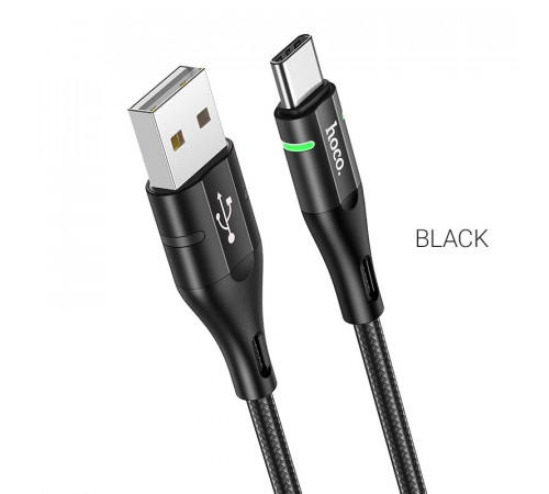 Кабель HOCO U93 USB to Type-C 3A, 1.2m, nylon, aluminum connectors, light indicator, Black (6931474732170)