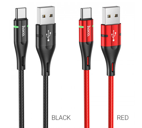 Кабель HOCO U93 USB to Type-C 3A, 1.2m, nylon, aluminum connectors, light indicator, Black (6931474732170)