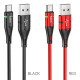 Кабель HOCO U93 USB to Type-C 3A, 1.2m, nylon, aluminum connectors, light indicator, Black (6931474732170)