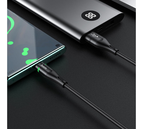 Кабель HOCO U93 USB to Type-C 3A, 1.2m, nylon, aluminum connectors, light indicator, Black (6931474732170)