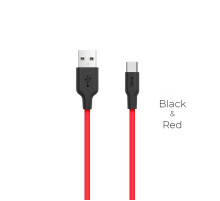 Кабель HOCO X21 USB to Type-C 2A, 1m, silicone, TPE connectors,  Black+Red (6957531071419)