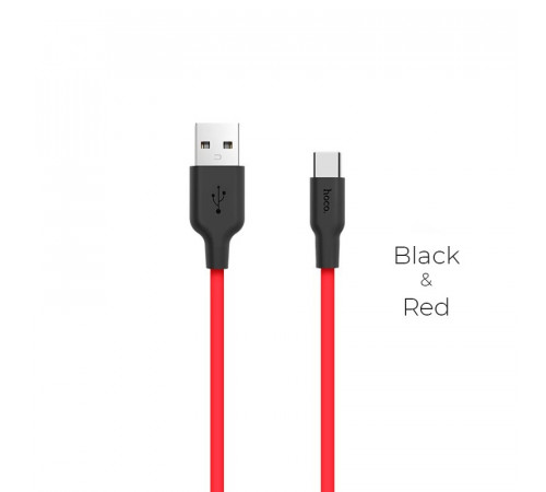 Кабель HOCO X21 USB to Type-C 2A, 1m, silicone, TPE connectors,  Black+Red (6957531071419)