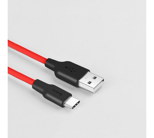 Кабель HOCO X21 USB to Type-C 2A, 1m, silicone, TPE connectors,  Black+Red (6957531071419)