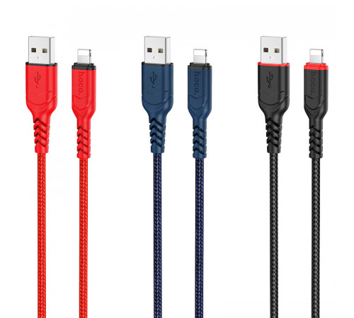 Кабель HOCO X59 USB to iP 2.4A, 1m, nylon, TPE connectors, Red (6931474744876)