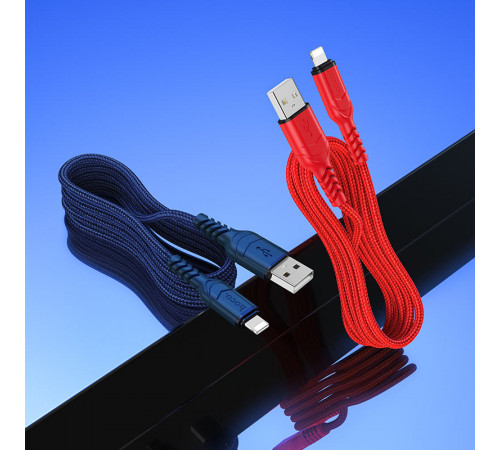 Кабель HOCO X59 USB to iP 2.4A, 1m, nylon, TPE connectors, Red (6931474744876)