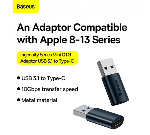 Адаптер Baseus Ingenuity Series Mini OTG Adaptor USB 3.1 to Type-C  Blue (ZJJQ000103)