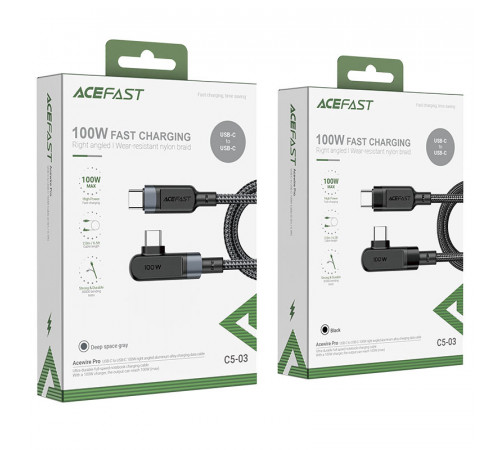 Кабель ACEFAST C5-03 USB-C to USB-C 100W right angled aluminum alloy 2m Black (6974316281016)
