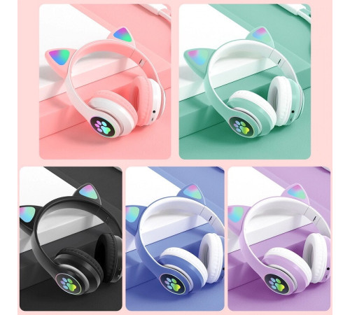 детские Наушники с подсветкой CAT JST-28 Bluetooth черный розовый и Фиолетовый (60)(80)