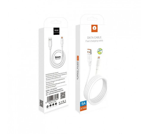 Кабель WUW-X169 USB Lightning 5А white (6972573331628)