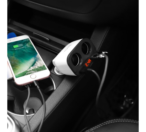 Автомобільний зарядний пристрій HOCO Z28 Power ocean cigarette lighter in-car charger with digital display White (6957531091967)