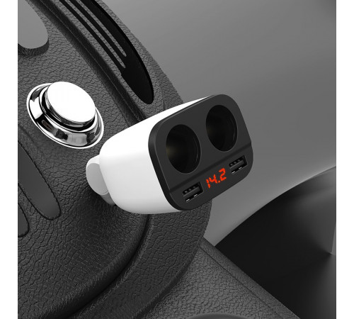 Автомобільний зарядний пристрій HOCO Z28 Power ocean cigarette lighter in-car charger with digital display White (6957531091967)