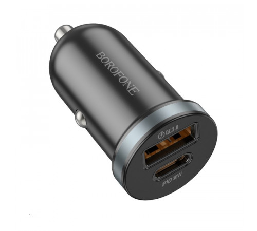 Автомобільний зарядний пристрій BOROFONE BZ22 Scenery dual port PD30W+QC3.0 car charger Black (6941991105180)