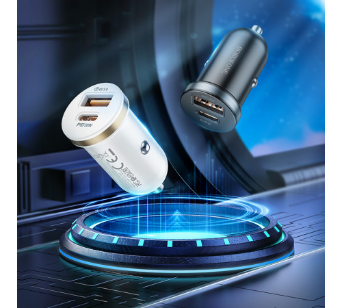 Автомобільний зарядний пристрій BOROFONE BZ22 Scenery dual port PD30W+QC3.0 car charger Black (6941991105180)
