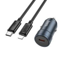 Автомобільний зарядний пристрій HOCO Z57 Glorious single-port PD30W car charger set (C to iP) Metal Gray (6942007633062)