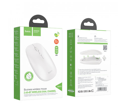 Маніпулятор миша HOCO GM15 Art dual-mode business wireless mouse White (6931474760586)