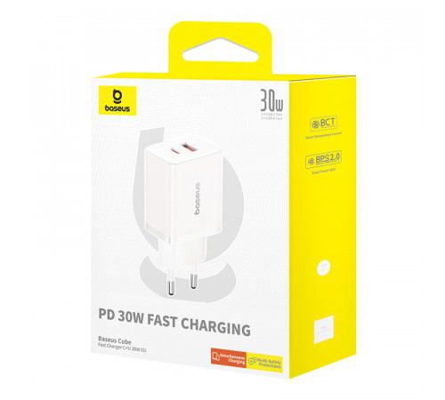 Мережевий зарядний пристрій Baseus Cube Fast Charger C+U 30W EU Moon White (P10111404213-00)