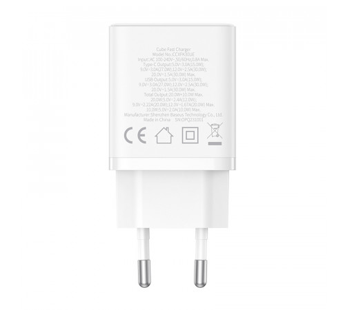 Мережевий зарядний пристрій Baseus Cube Fast Charger C+U 30W EU Moon White (P10111404213-00)