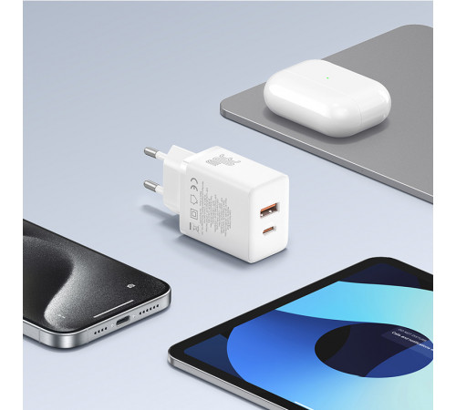 Мережевий зарядний пристрій Baseus Cube Fast Charger C+U 30W EU Moon White (P10111404213-00)