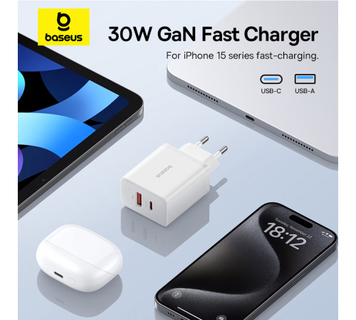 Мережевий зарядний пристрій Baseus Cube Fast Charger C+U 30W EU Moon White (P10111404213-00)