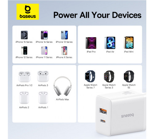 Мережевий зарядний пристрій Baseus Cube Fast Charger C+U 30W EU Moon White (P10111404213-00)