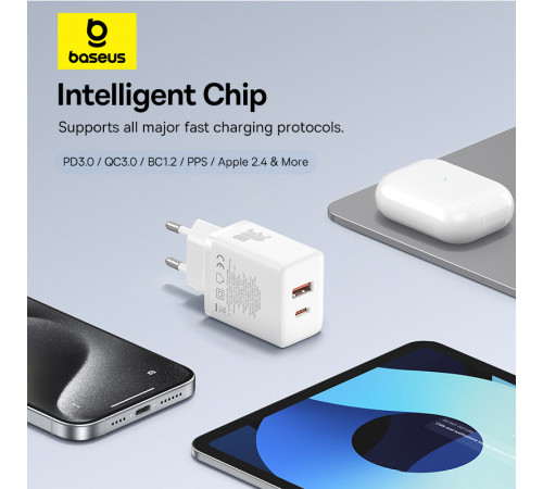 Мережевий зарядний пристрій Baseus Cube Fast Charger C+U 30W EU Moon White (P10111404213-00)