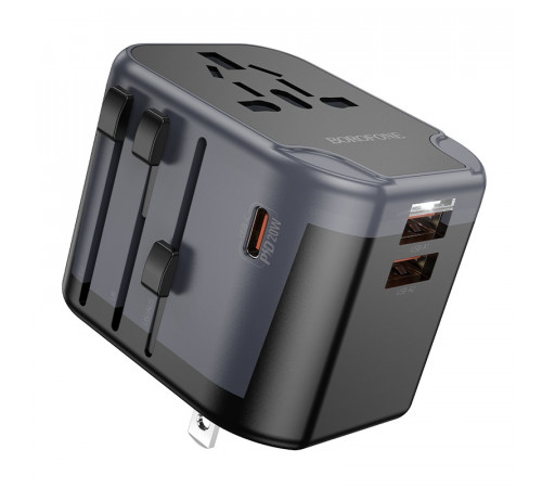 Мережевий зарядний пристрій BOROFONE BAC13 Leader 3-port PD20W(1C2A) universal conversion charger Black (6941991117169)