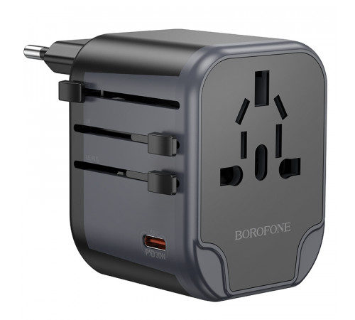 Мережевий зарядний пристрій BOROFONE BAC13 Leader 3-port PD20W(1C2A) universal conversion charger Black (6941991117169)