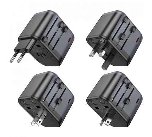 Мережевий зарядний пристрій BOROFONE BAC13 Leader 3-port PD20W(1C2A) universal conversion charger Black (6941991117169)