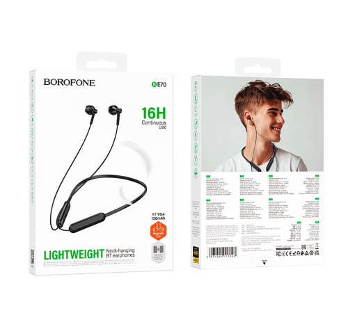 Бездротові спортивні навушники BOROFONE BE70 Light neck-hanging BT earphones obsidian black (6941991117046)