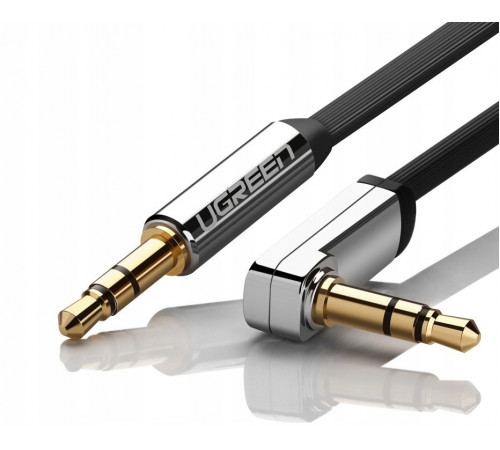 Аудіокабель UGREEN AV119 3.5mm Male to 3.5mm Male Straight to angle flat Cable  2m (Black)(UGR-10599) (UGR-10599)