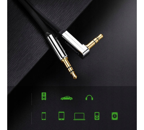 Аудіокабель UGREEN AV119 3.5mm Male to 3.5mm Male Straight to angle flat Cable  2m (Black)(UGR-10599) (UGR-10599)