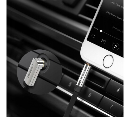 Аудіокабель UGREEN AV119 3.5mm Male to 3.5mm Male Straight to angle flat Cable  2m (Black)(UGR-10599) (UGR-10599)