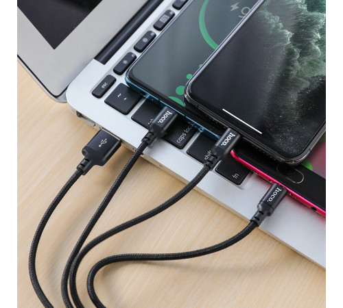 Кабель HOCO X14 3-in-1 Times speed charging cable iP+Micro+Type-C Black (6931474719157)