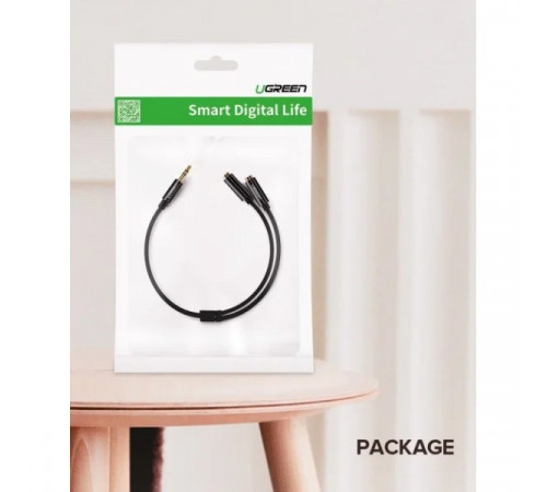 Аудіокабель UGREEN AV134 3.5mm male to 2 female, TPE, 2m Black (UGR-20816)