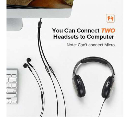 Аудіокабель UGREEN AV134 3.5mm male to 2 female, TPE, 2m Black (UGR-20816)