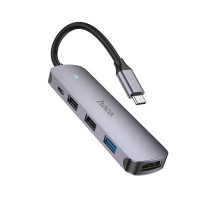 USB-хаб HOCO HB27 Type-C multi-function converter(HDTV+USB3.0+USB2.0*2+PD) Metal Gray (6931474769329)