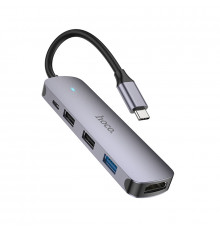 USB-хаб HOCO HB27 Type-C multi-function converter(HDTV+USB3.0+USB2.0*2+PD) Metal Gray (6931474769329)