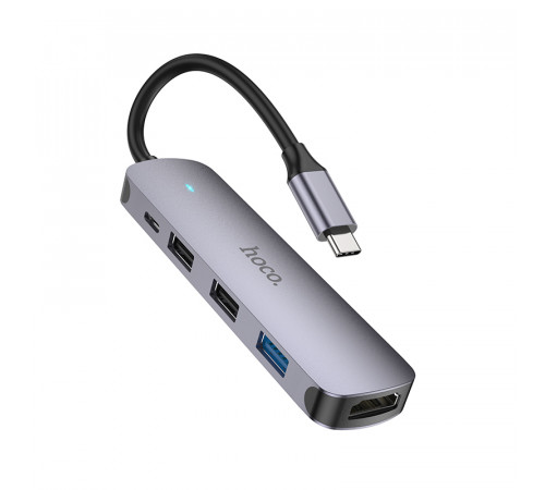 USB-хаб HOCO HB27 Type-C multi-function converter(HDTV+USB3.0+USB2.0*2+PD) Metal Gray (6931474769329)