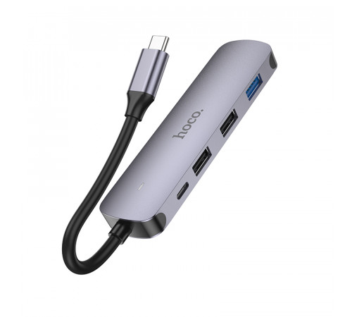 USB-хаб HOCO HB27 Type-C multi-function converter(HDTV+USB3.0+USB2.0*2+PD) Metal Gray (6931474769329)