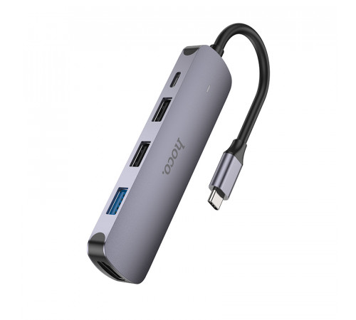 USB-хаб HOCO HB27 Type-C multi-function converter(HDTV+USB3.0+USB2.0*2+PD) Metal Gray (6931474769329)