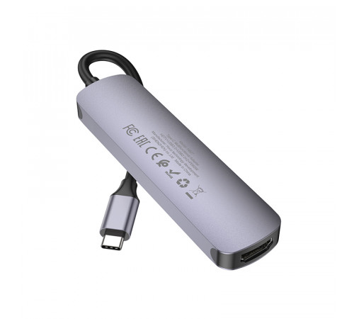 USB-хаб HOCO HB27 Type-C multi-function converter(HDTV+USB3.0+USB2.0*2+PD) Metal Gray (6931474769329)