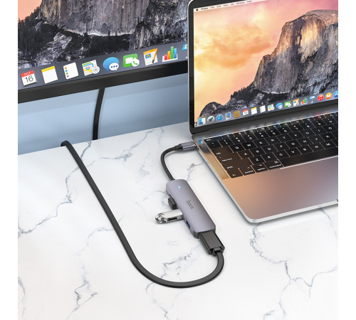 USB-хаб HOCO HB27 Type-C multi-function converter(HDTV+USB3.0+USB2.0*2+PD) Metal Gray (6931474769329)