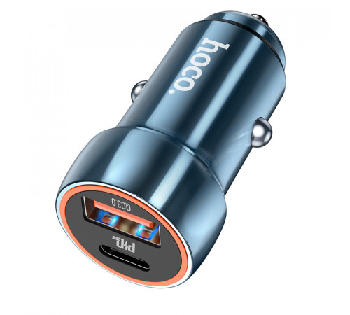 Автомобільний зарядний пристрій HOCO Z46A Blue whale PD20W+QC3.0 car charger Sapphire Blue (6931474770349)