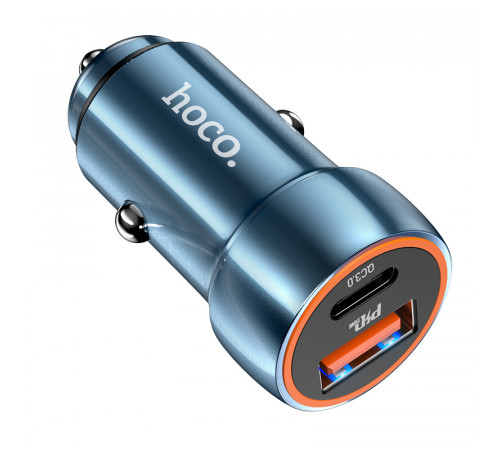 Автомобільний зарядний пристрій HOCO Z46A Blue whale PD20W+QC3.0 car charger Sapphire Blue (6931474770349)