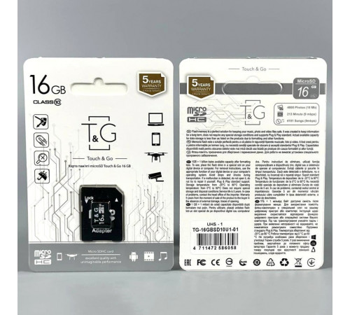 Карта пам'яті T&G 16Gb (UHS-1) 10 Class (з адаптером SD)